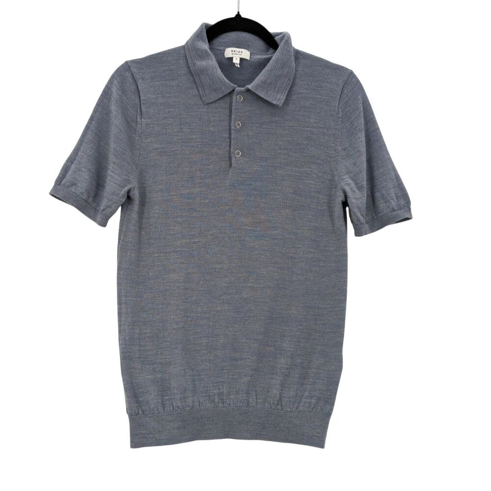 Reiss Merino Wool Knit Polo Shirt Lightweight Quiet Luxury Academia Men Size S